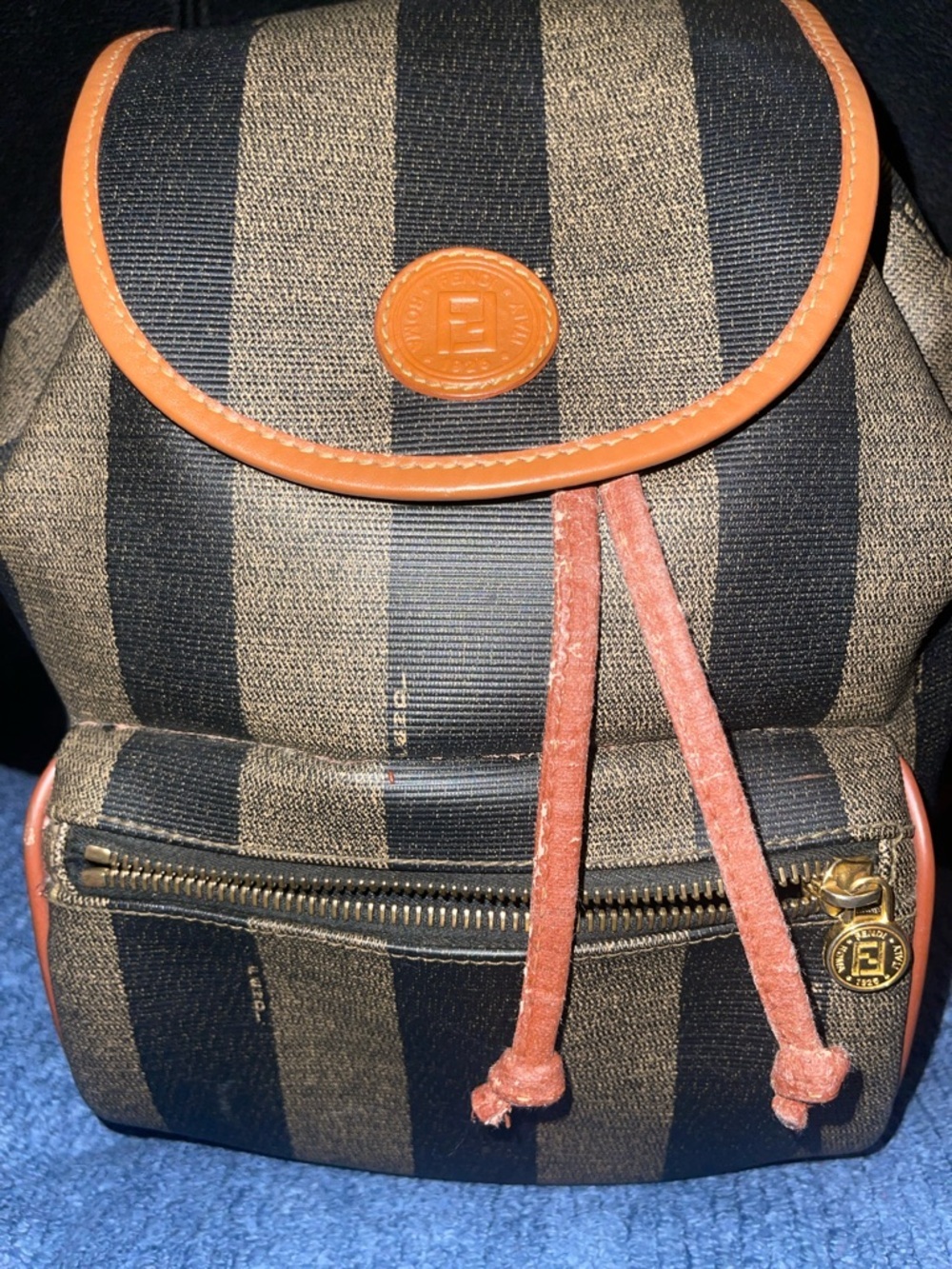 Fendi Vintage Pecan Striped Pequin Coated Canvas Small Backpack - Picture 5 of 17